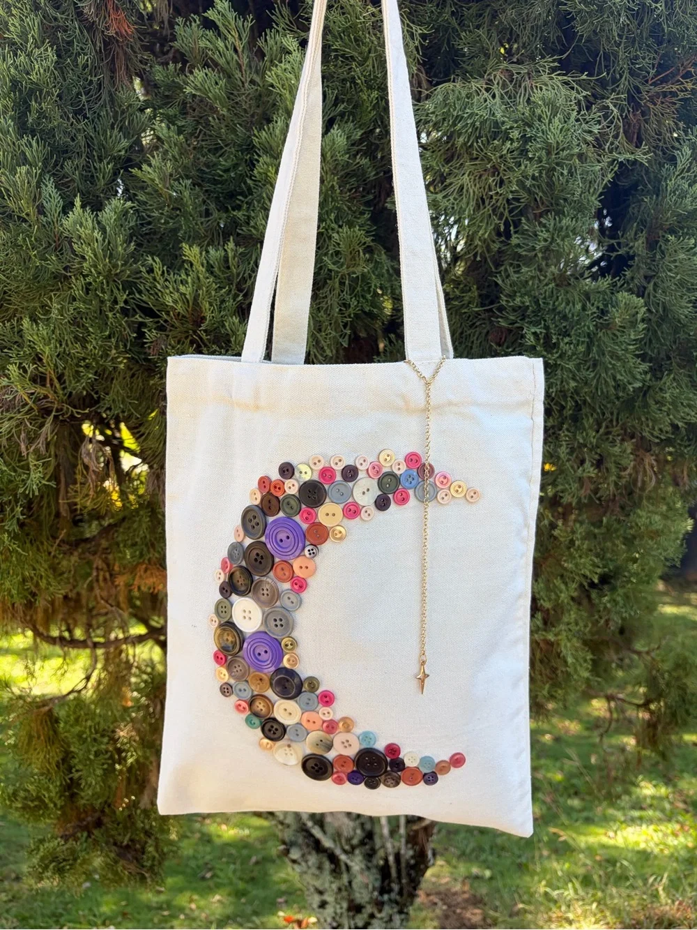 Cream Tote Bag with Crescent Moon - Picture 1 of 2